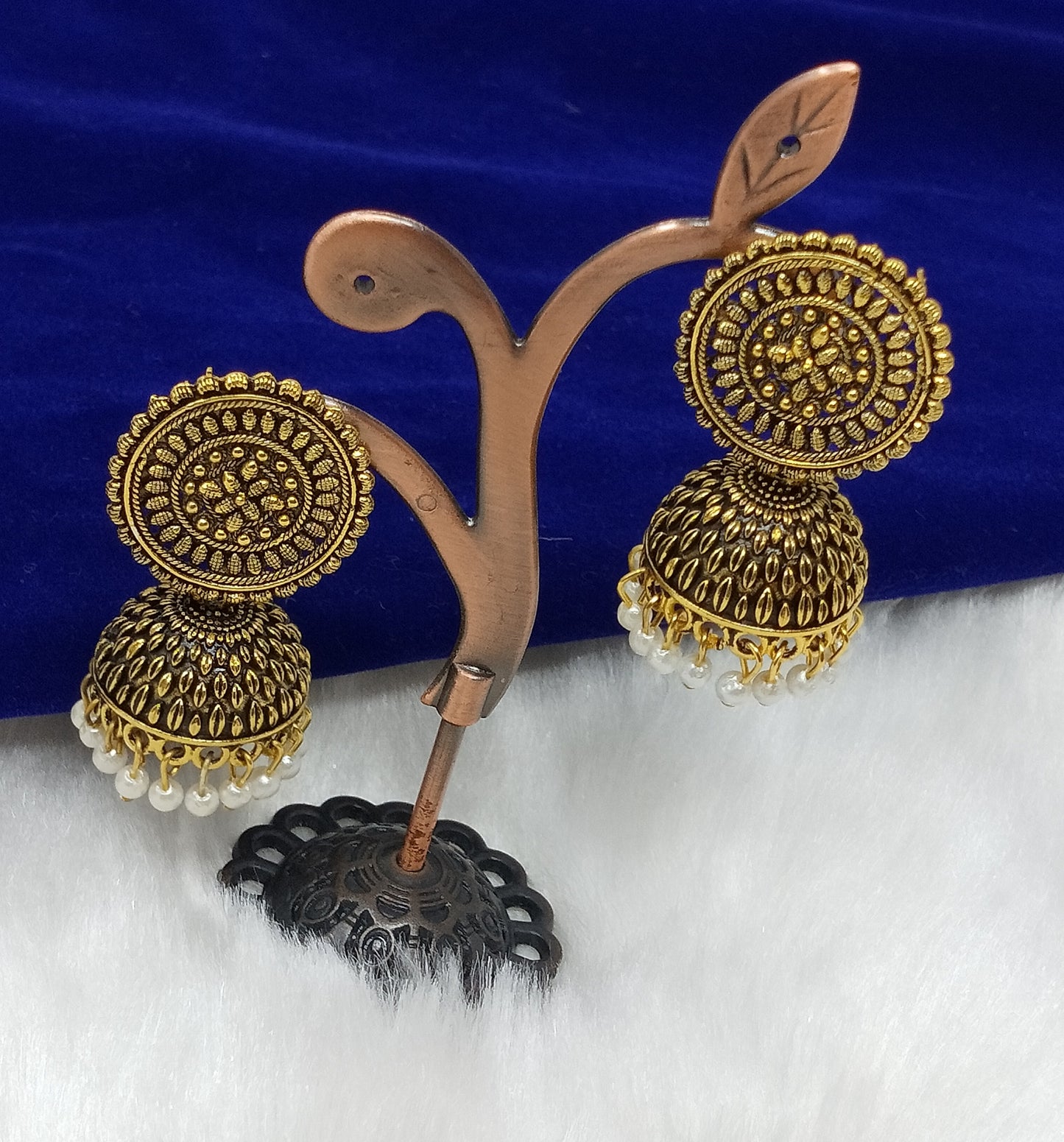 Oxidized Gold Plated Metal Jhumki Earrings