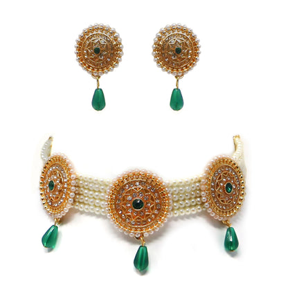 Round Choker Green Pearl Jewellery Set