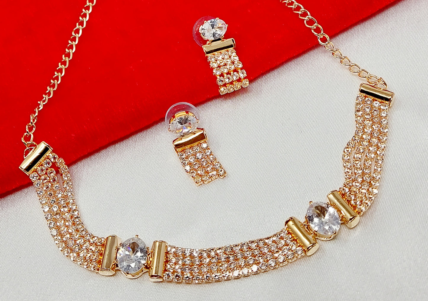 Gold Plated Diamond Choker Necklace Set