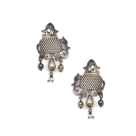 Oxidized German Silver Stylish Elephant Charm Hoop Earrings