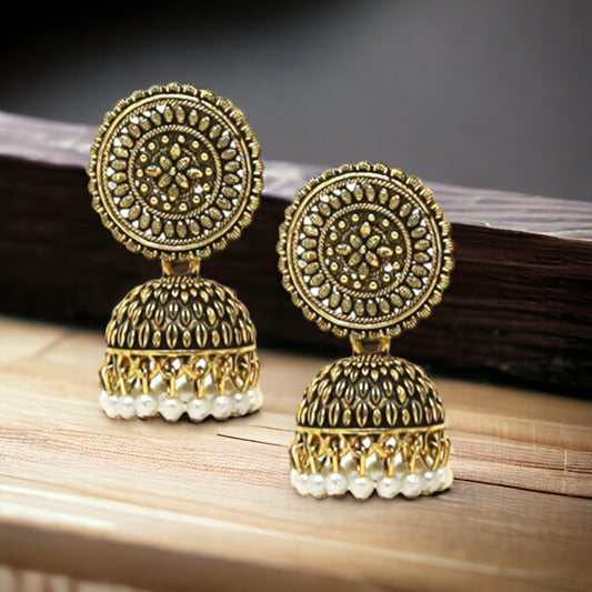 Oxidized Gold Plated Metal Jhumki Earrings