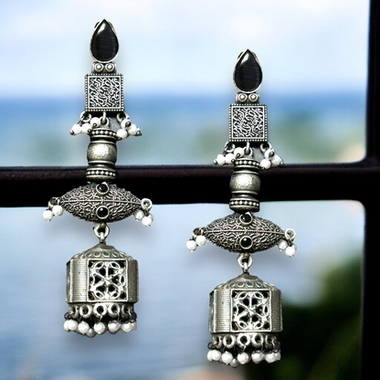 Oxidized German Silver long Jhumka Earrings