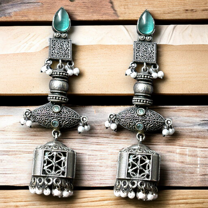 Oxidized German Silver long Jhumka Earrings