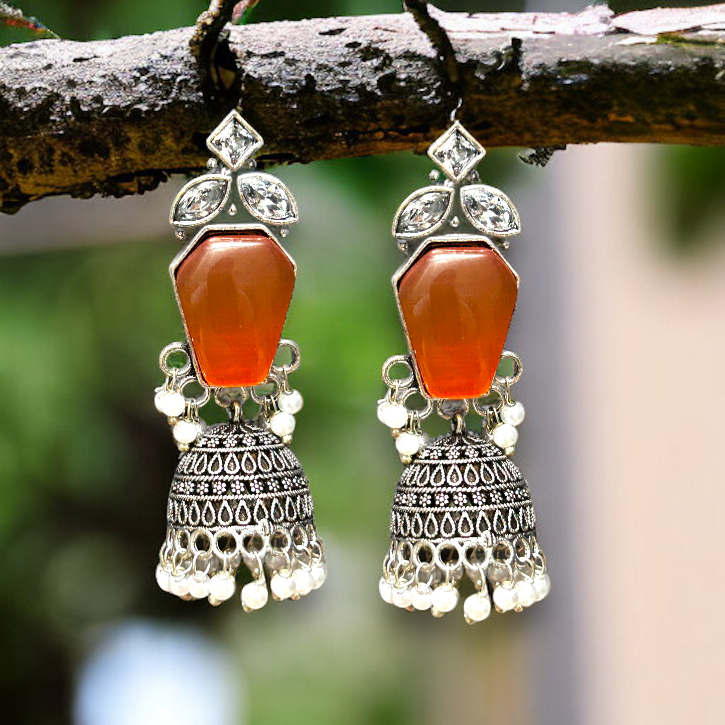 German Silver Jhumka Earrings