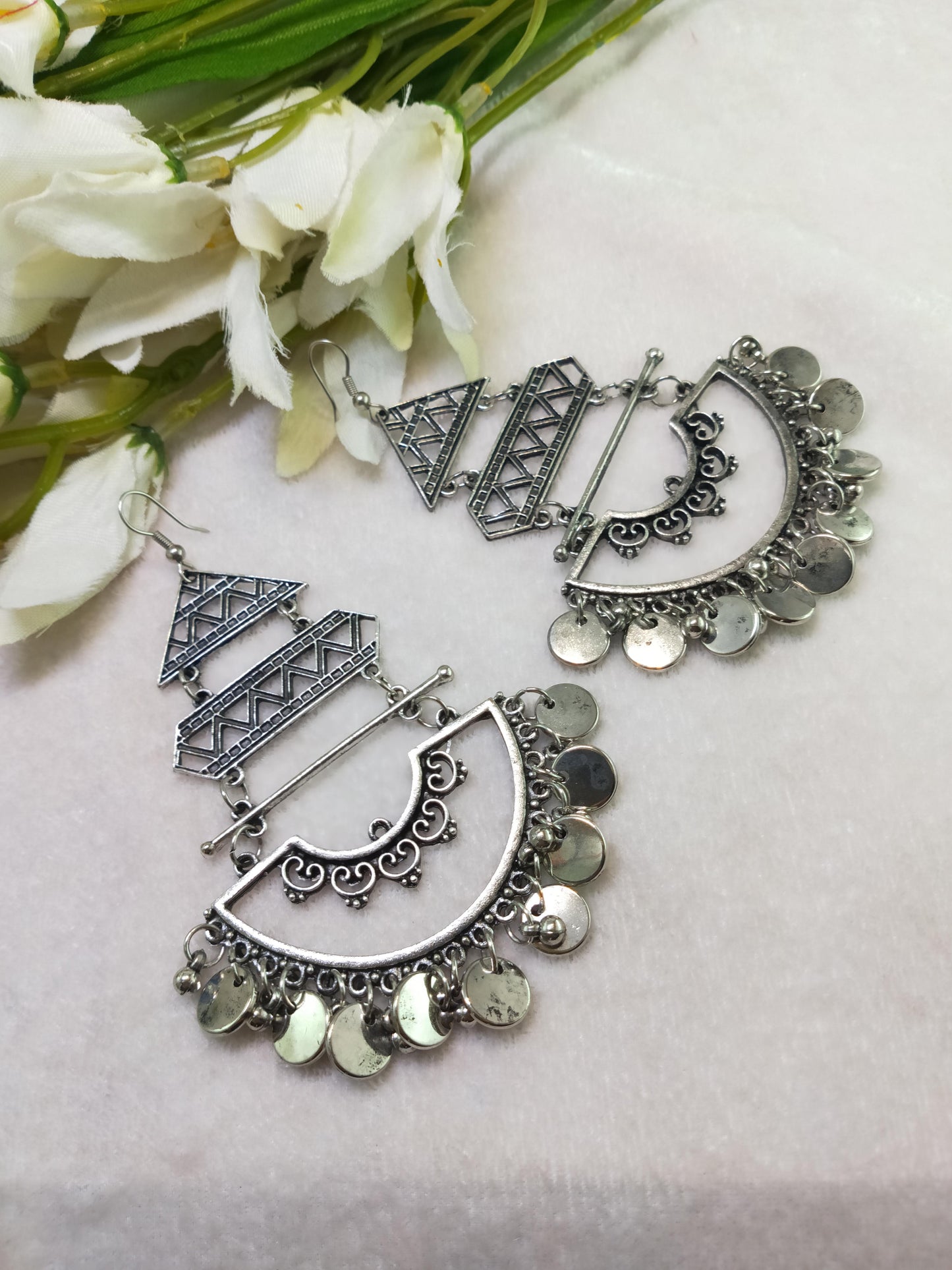 Silver Oxidized Chand Bali Afghani Dangle Drop Earrings