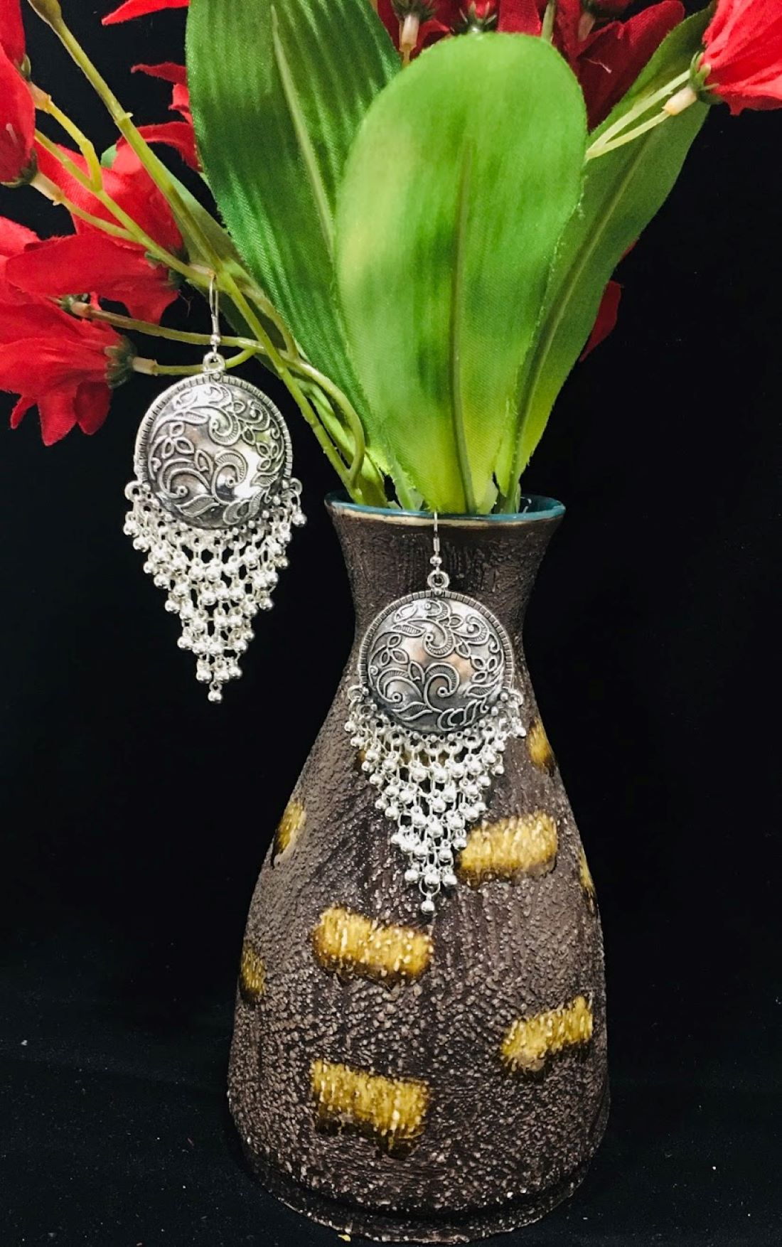 Silver Oxidized Chand Bali Afghani Dangle Drop Earrings