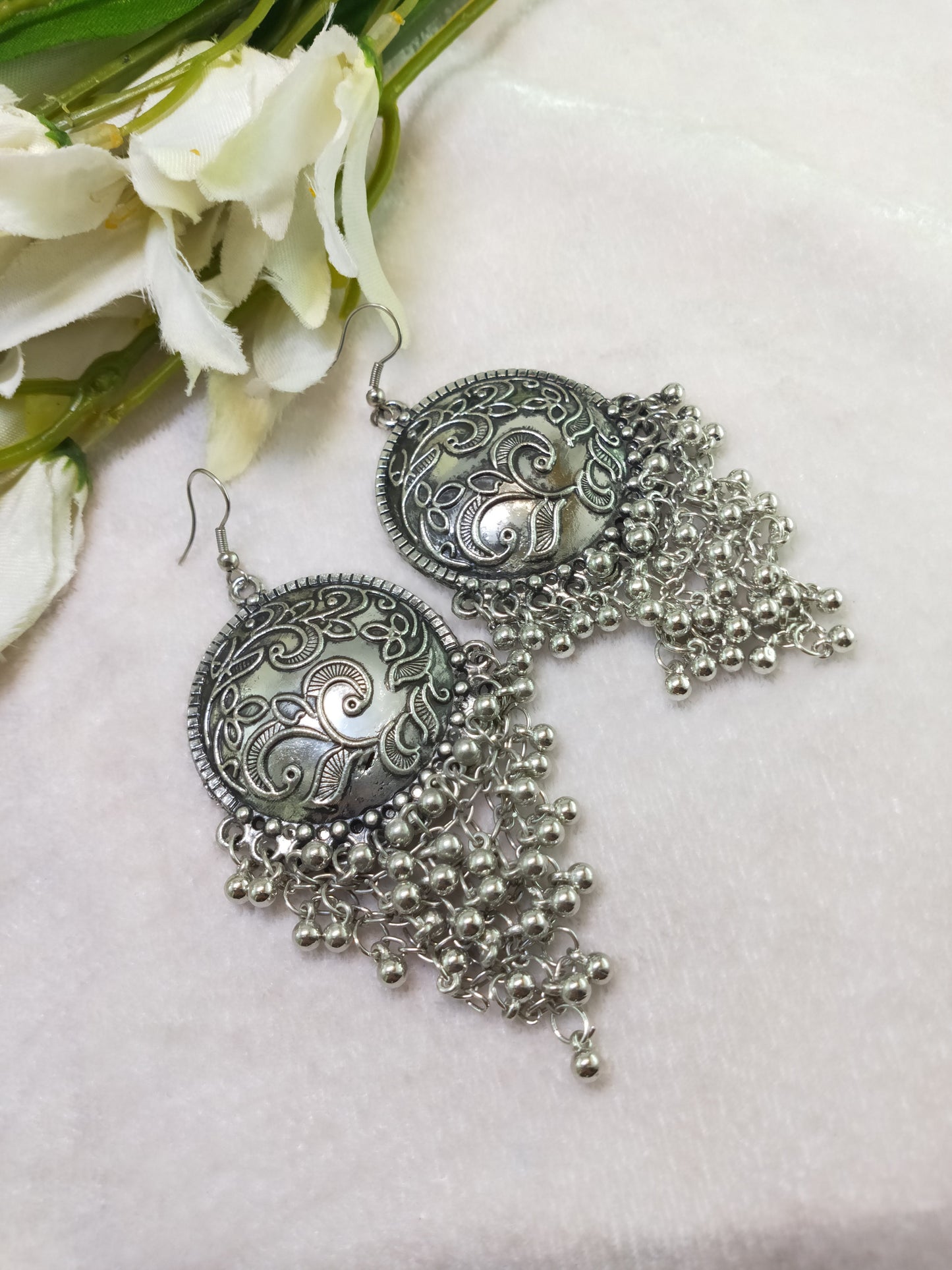 Silver Oxidized Chand Bali Afghani Dangle Drop Earrings