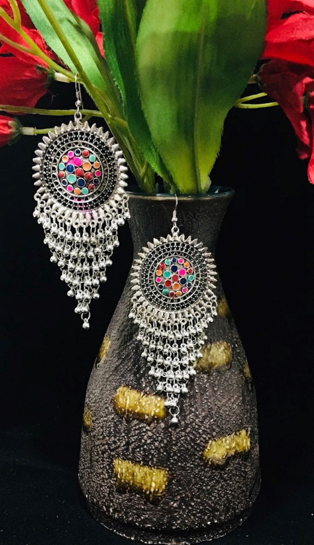 Silver Plated Oxidized Chandbali Earrings