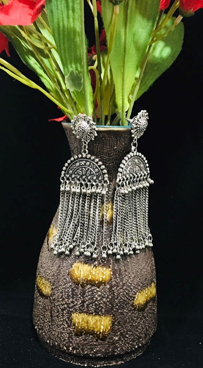 Silver Plated Oxidized Chandbali Earrings