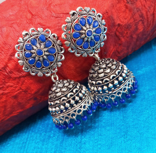 Silver Plated Oxidized Jhumki Earring