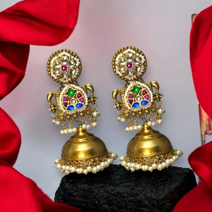 Hand Crafted Long Gold Plated Jhumka Earrings for Women and Girls