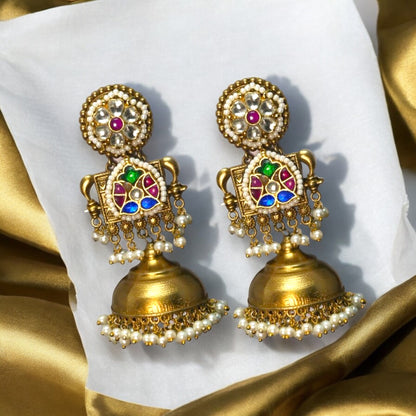 Hand Crafted Long Gold Plated Jhumka Earrings for Women and Girls