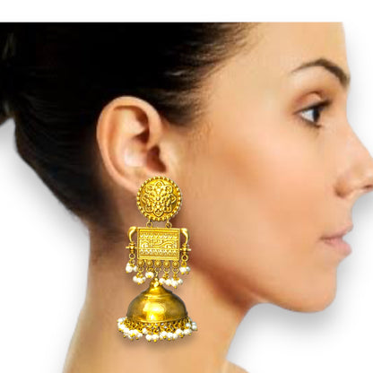 Long Gold Plated Jhumka Earrings for Women and Girls