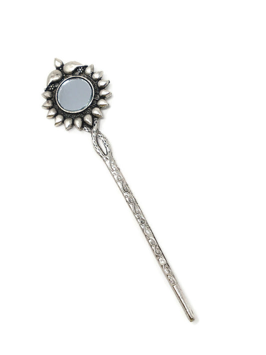 Oxidised Silver Mirror Hair Pin for Women/Girls