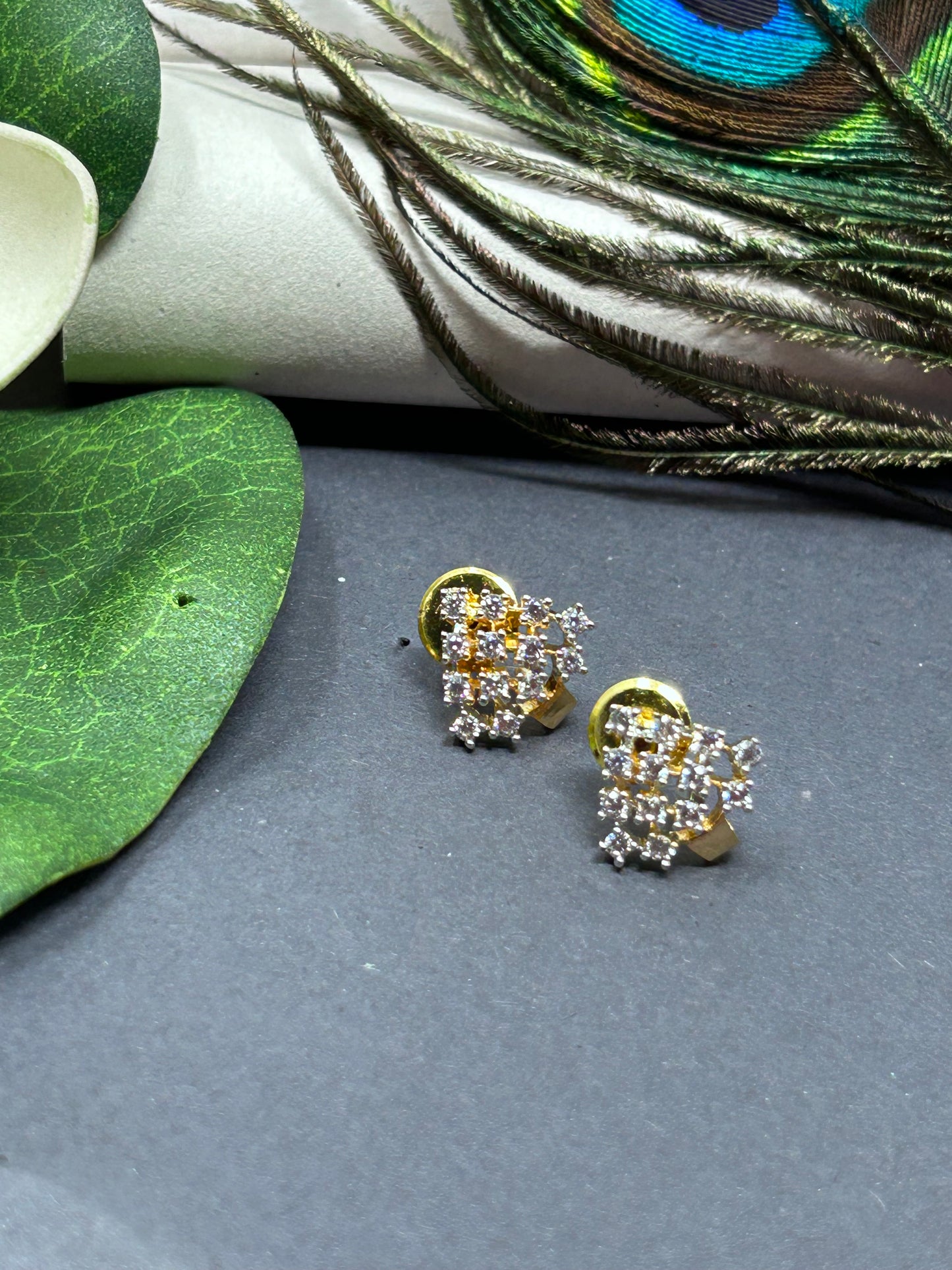 Gold and CZ Diamond Stud Earrings