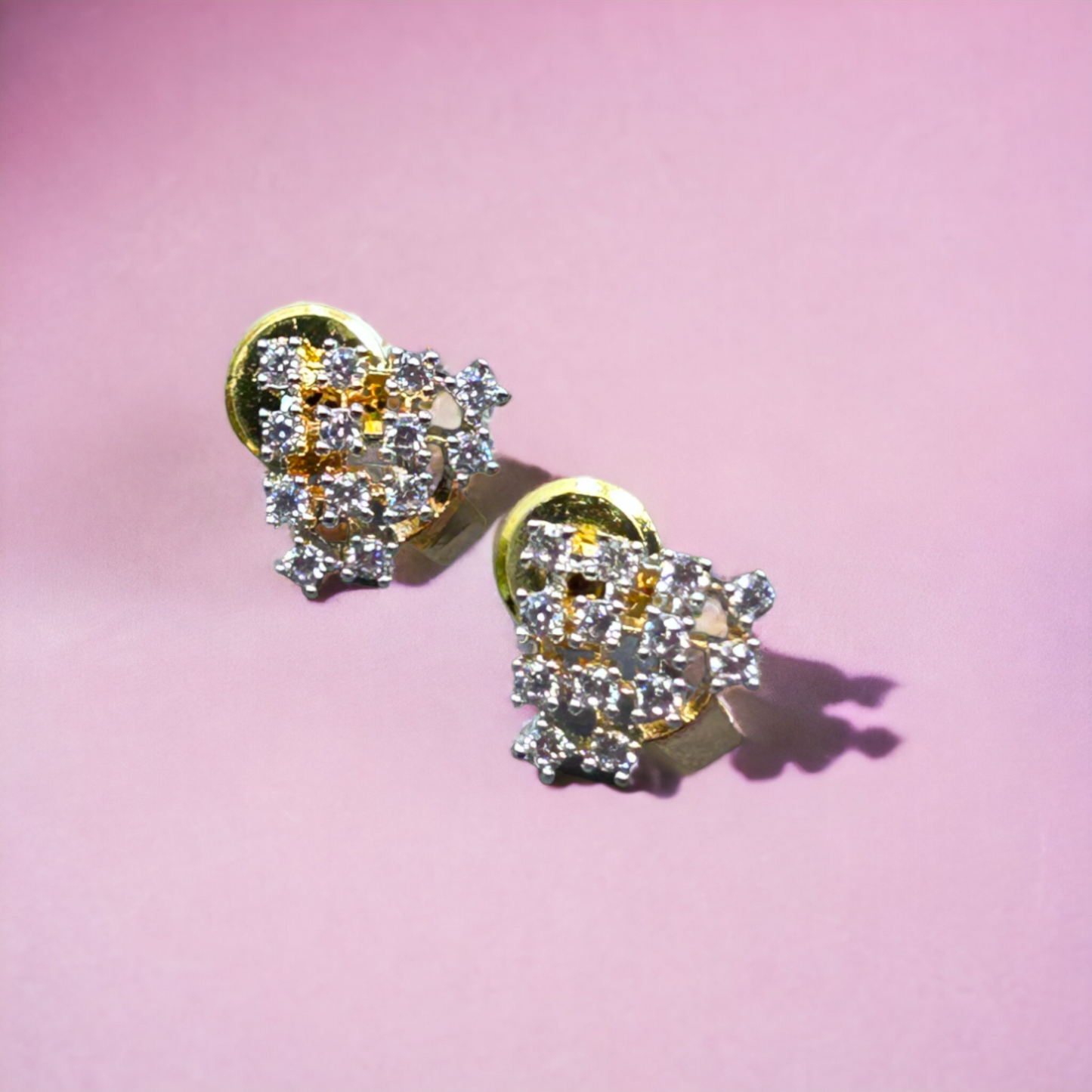 Gold and CZ Diamond Stud Earrings