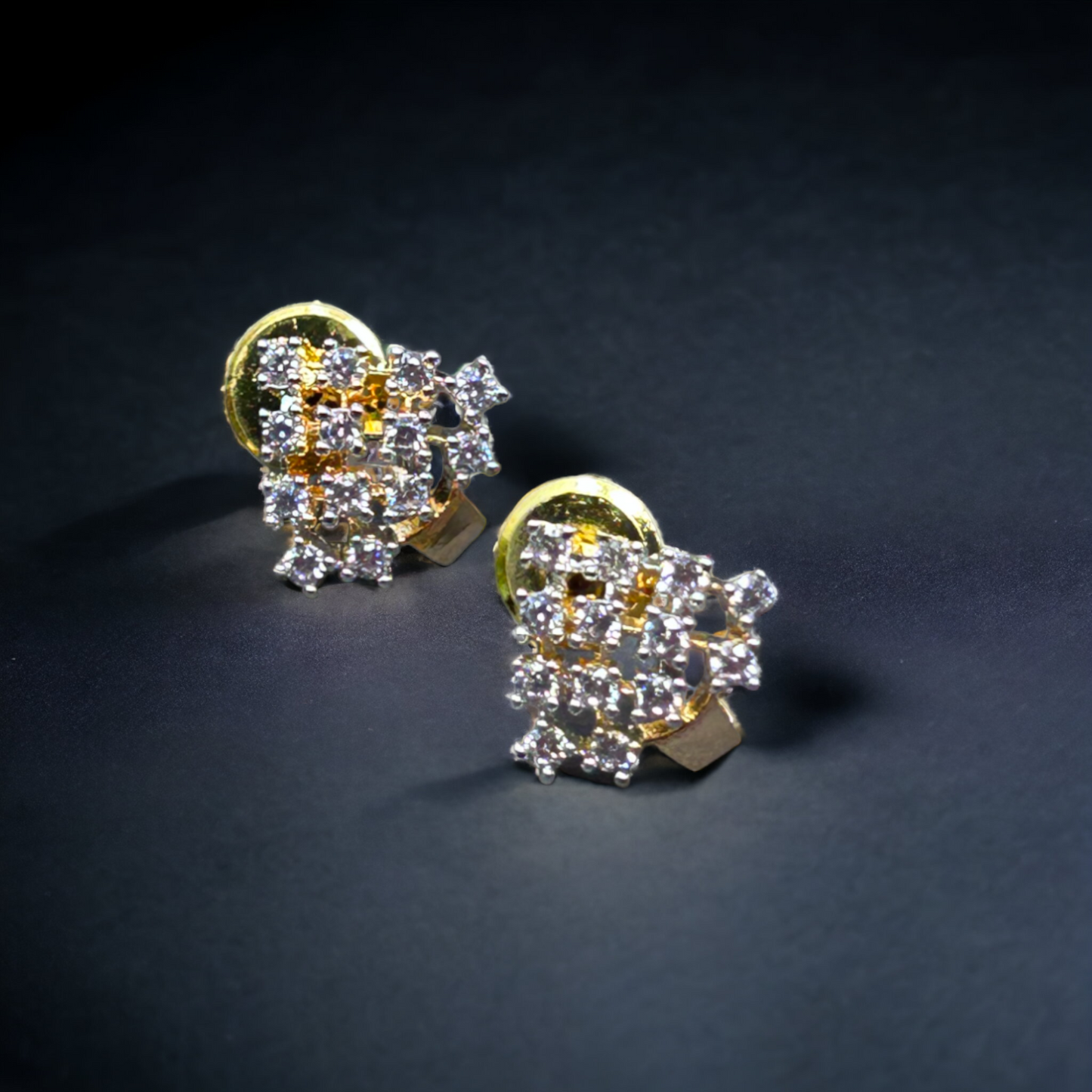 Gold and CZ Diamond Stud Earrings