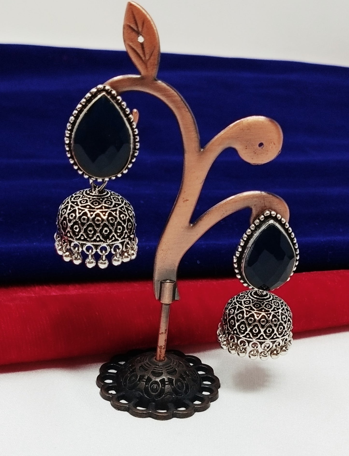 German Silver Oxidized Jhumka Earrings