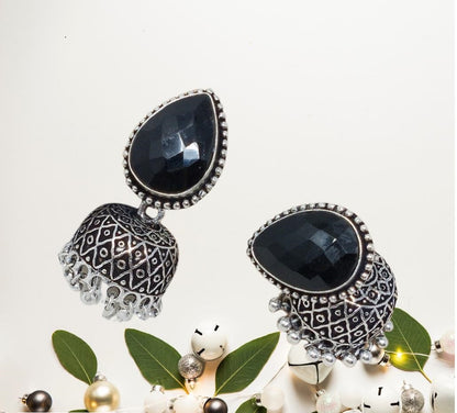 German Silver Oxidized Jhumka Earrings