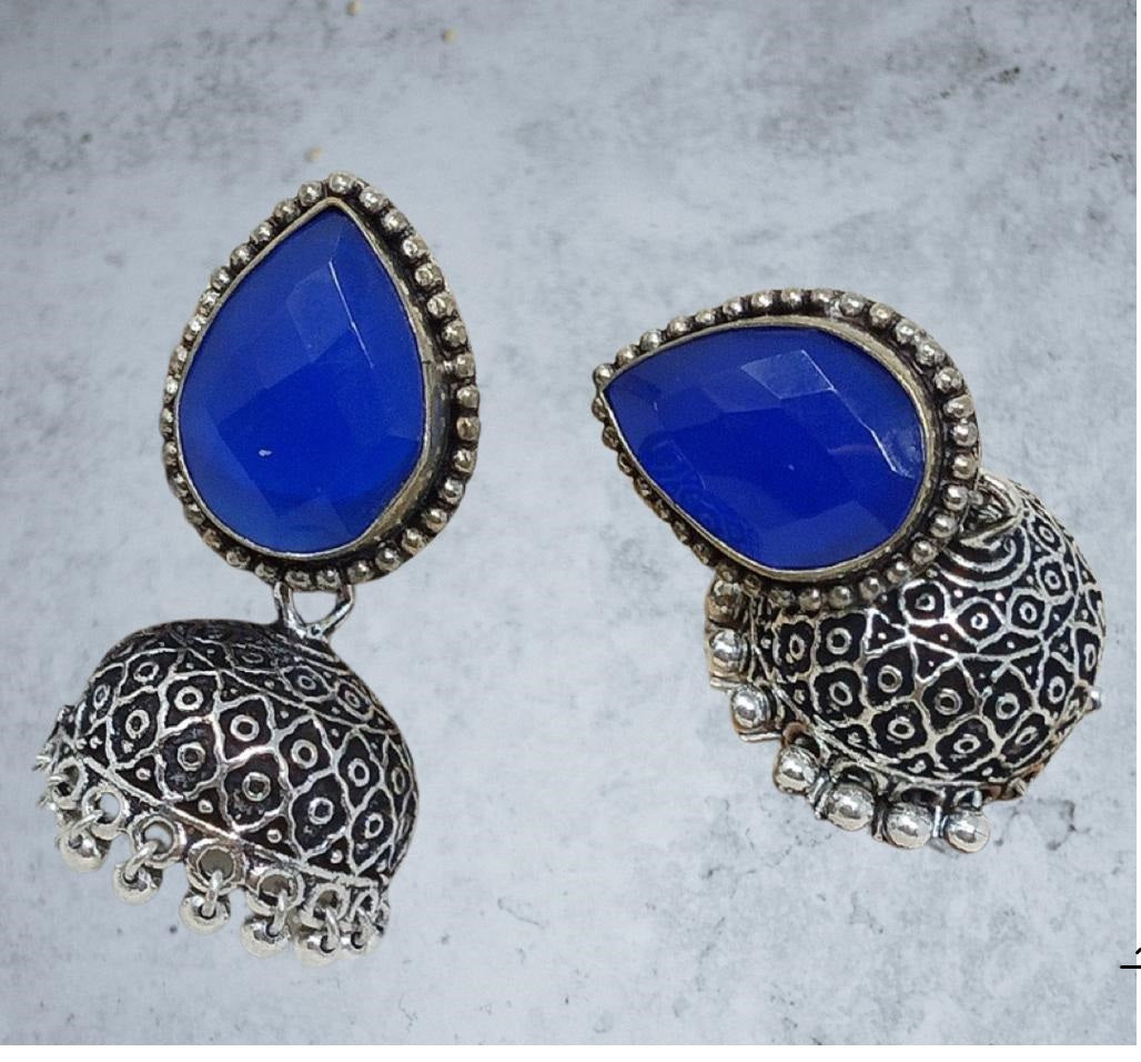 German Silver Oxidized Jhumka Earrings