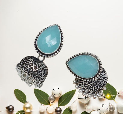 German Silver Oxidized Jhumka Earrings