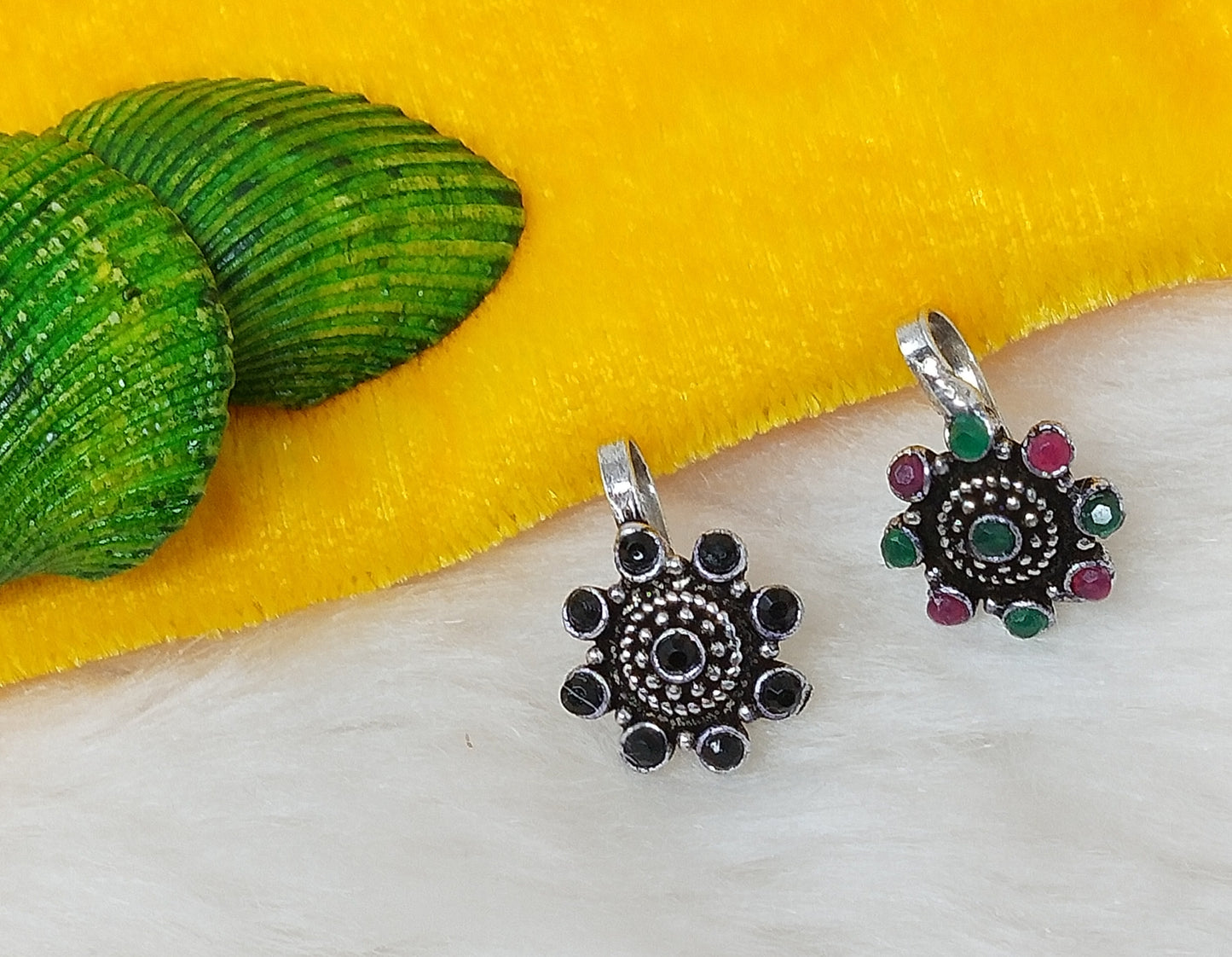 Oxidized Silver Indo Western Fashion Jewellery Nose Pin - Combo of 2