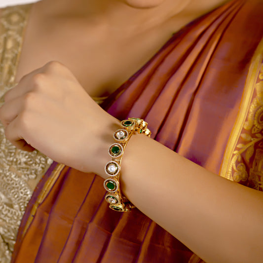 Gold Plated Green Kundan CZ Kada