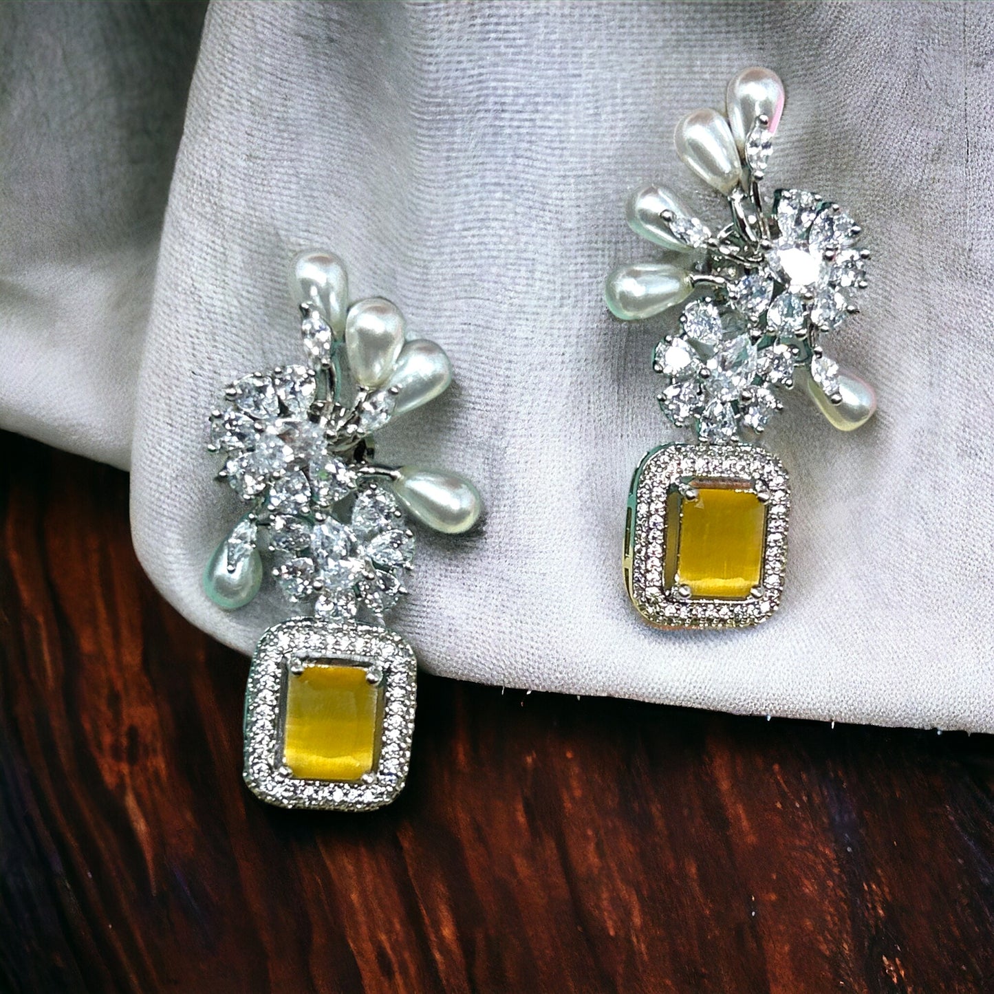 Rhodium Plated CZ Dangler Earrings