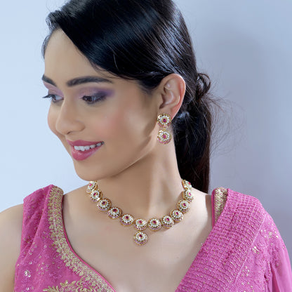 Gold Plated Pearl Studded Jadau Necklace Set