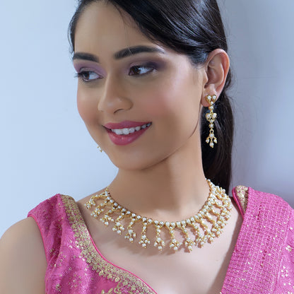 Gold Plated Pearl Studded Jadau Necklace Set