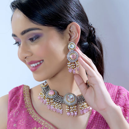 Pink Pearl Uncut Polki Kundan Jewelry Set - Elegant & Enchanting Accessories for Timeless Style