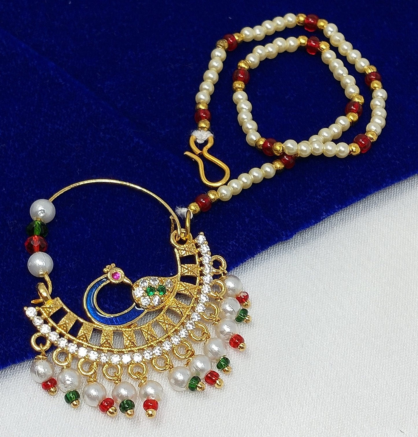 Gold Plated Nose Pin Nathni  with Pearl Chain