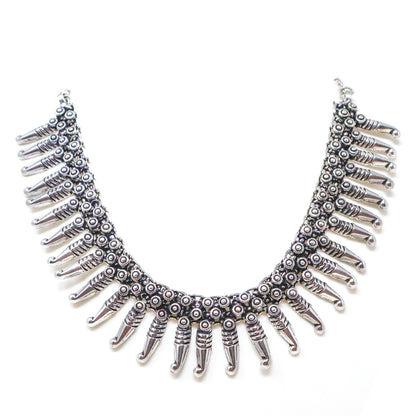 Oxidized Silver-Plated & Off-White Kolhapuri Work Necklace