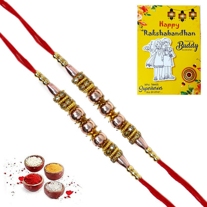 Golden Beads Pearl Rakhi For Brother