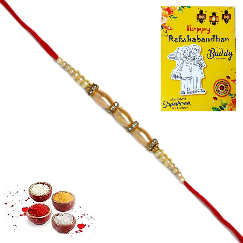 Red Thread White Cream Beads Rakhi For Brother