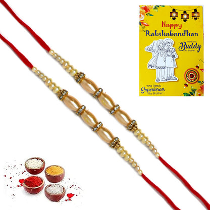 Red Thread White Cream Beads Rakhi For Brother