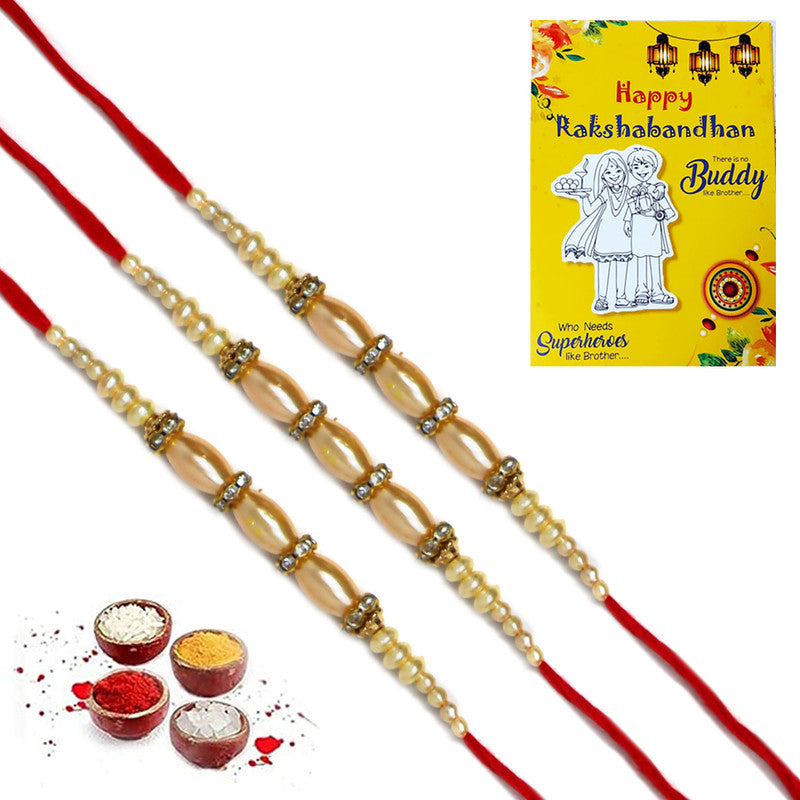 Red Thread White Cream Beads Rakhi For Brother