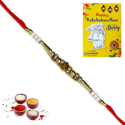 White Golden Pearl Rakhi For Brother