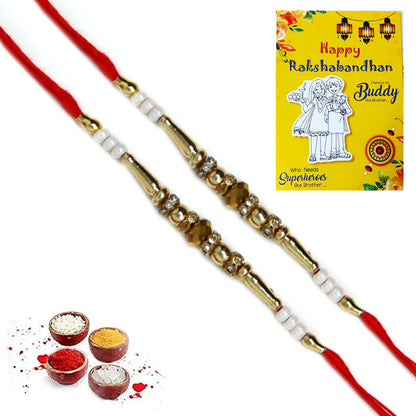 White Golden Pearl Rakhi For Brother