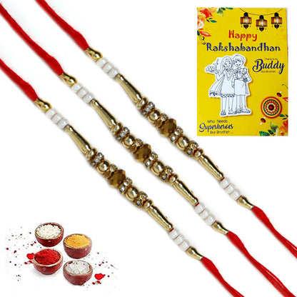 White Golden Pearl Rakhi For Brother