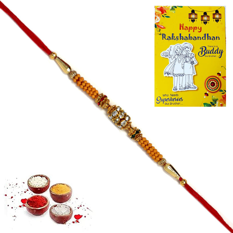 Golden Red AD Stone Pearl Rakhi For Brother