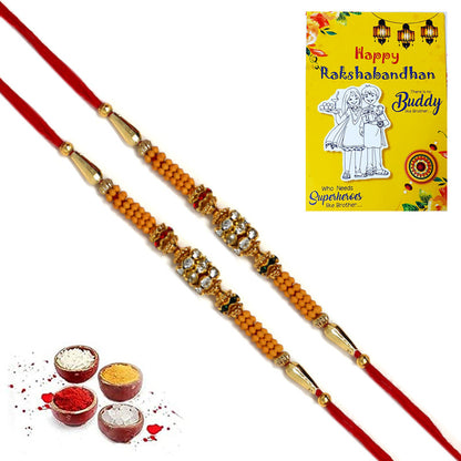 Golden Red AD Stone Pearl Rakhi For Brother