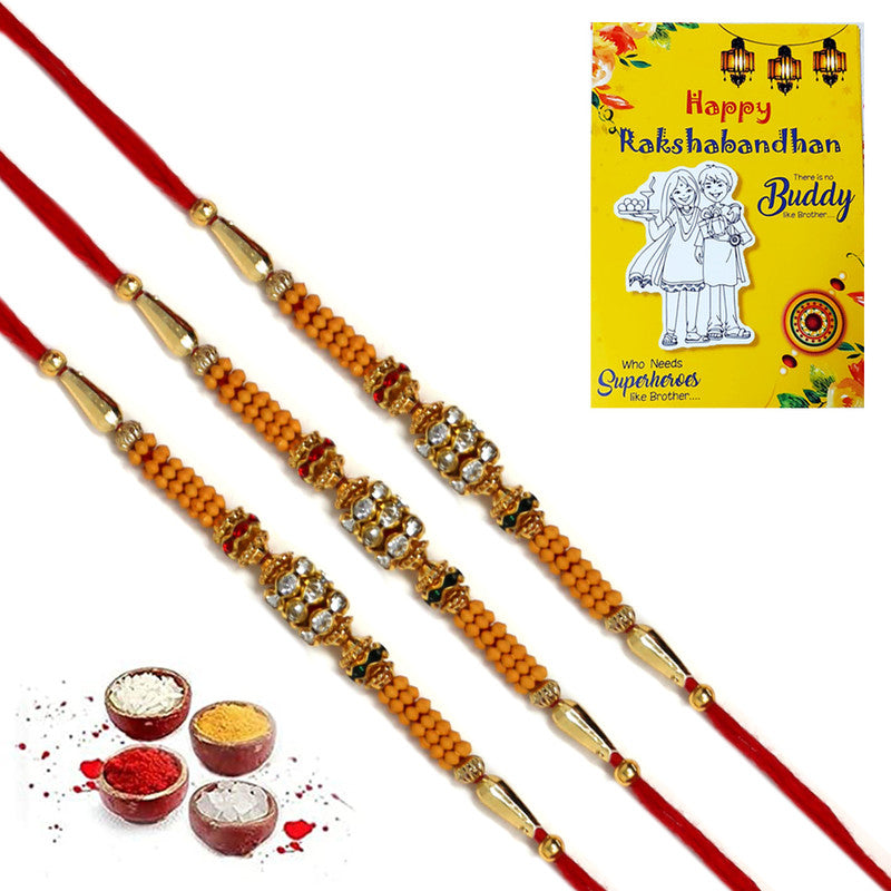 Golden Red AD Stone Pearl Rakhi For Brother