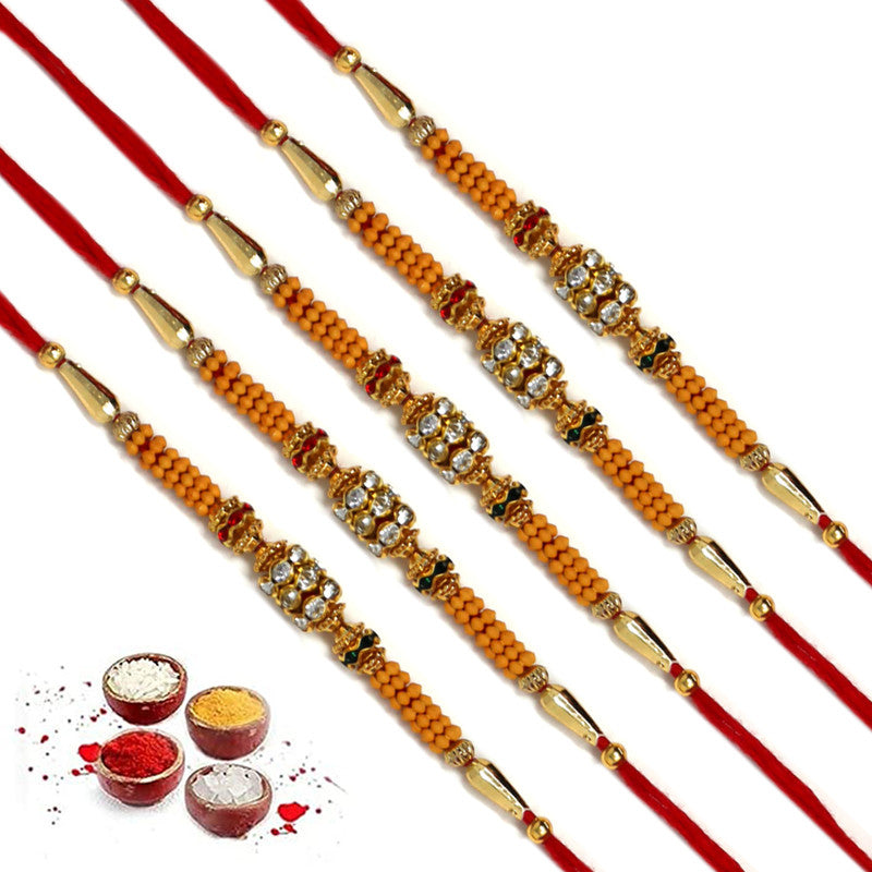 Golden Red AD Stone Pearl Rakhi For Brother