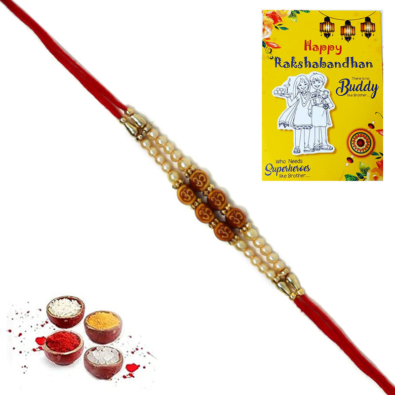 OM Pendant White Pearl Rakhi For Brother