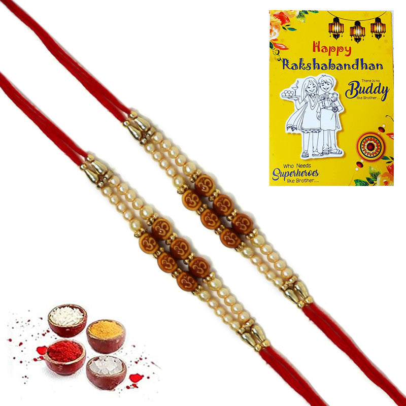 OM Pendant White Pearl Rakhi For Brother