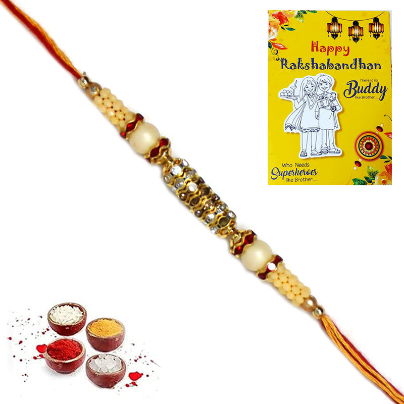 Golden AD Pearl Rakhi For Brother