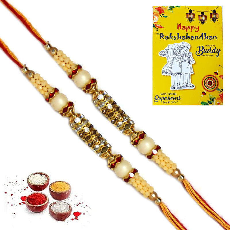 Golden AD Pearl Rakhi For Brother