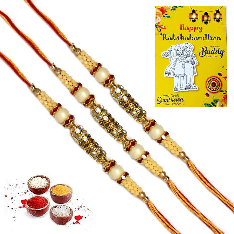 Golden AD Pearl Rakhi For Brother