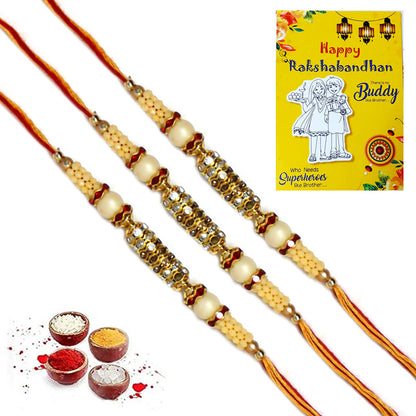 Golden AD Pearl Rakhi For Brother